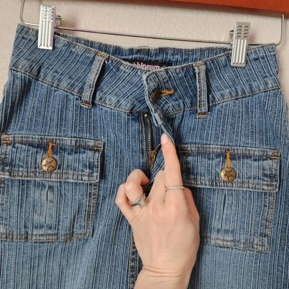 BUBBLEGUM VINTAGE 90s Ribbed Denim Skirt Y2K grunge coquette mini - Picture 8 of 10